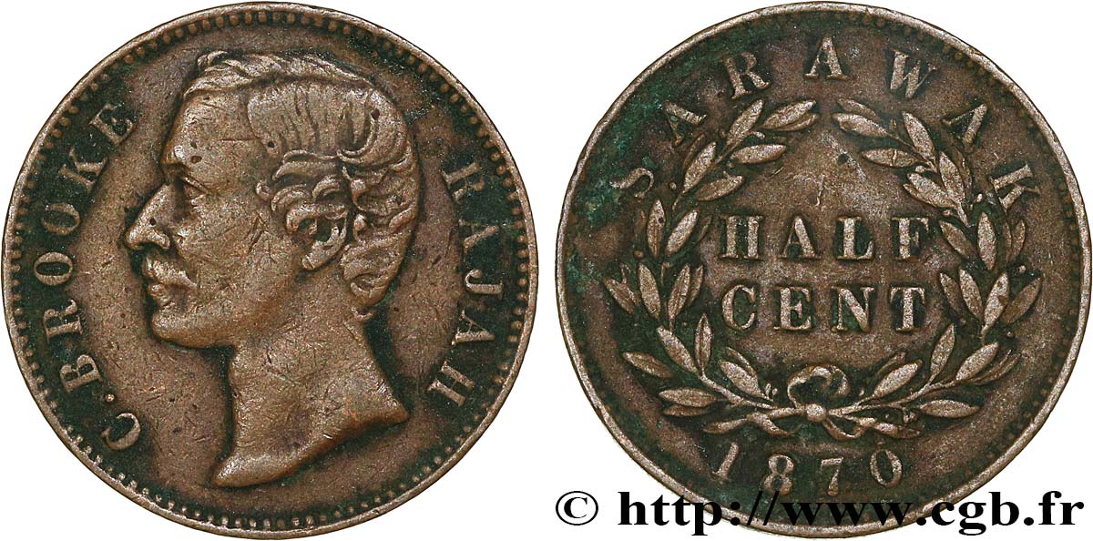 SARAWAK 1/2 Cent Sarawak Rajah J. Brooke 1870  q.BB 
