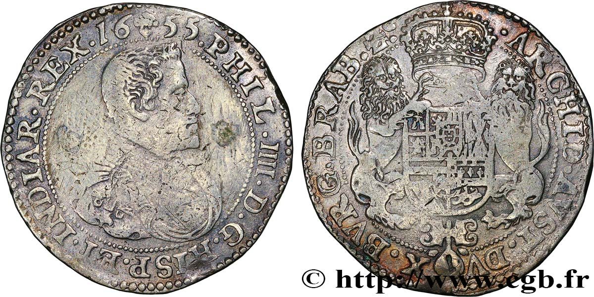 BELGIQUE - PAYS-BAS ESPAGNOLS Ducaton Philippe IV d’Espagne 1655 Bruxelles TB+ 