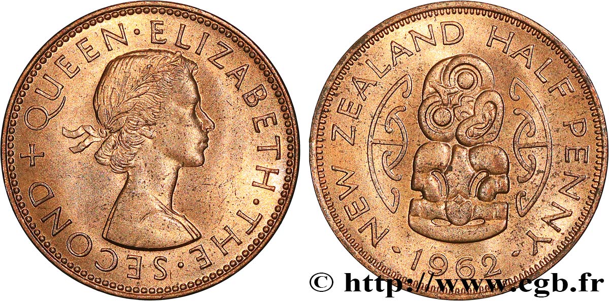 NOUVELLE-ZÉLANDE 1/2 Penny Elisabeth II 1962  TTB+ 