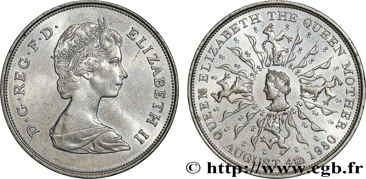 ROYAUME-UNI 25 New Pence (1 Crown) 80e anniversaire de la reine mère 1980  SUP 