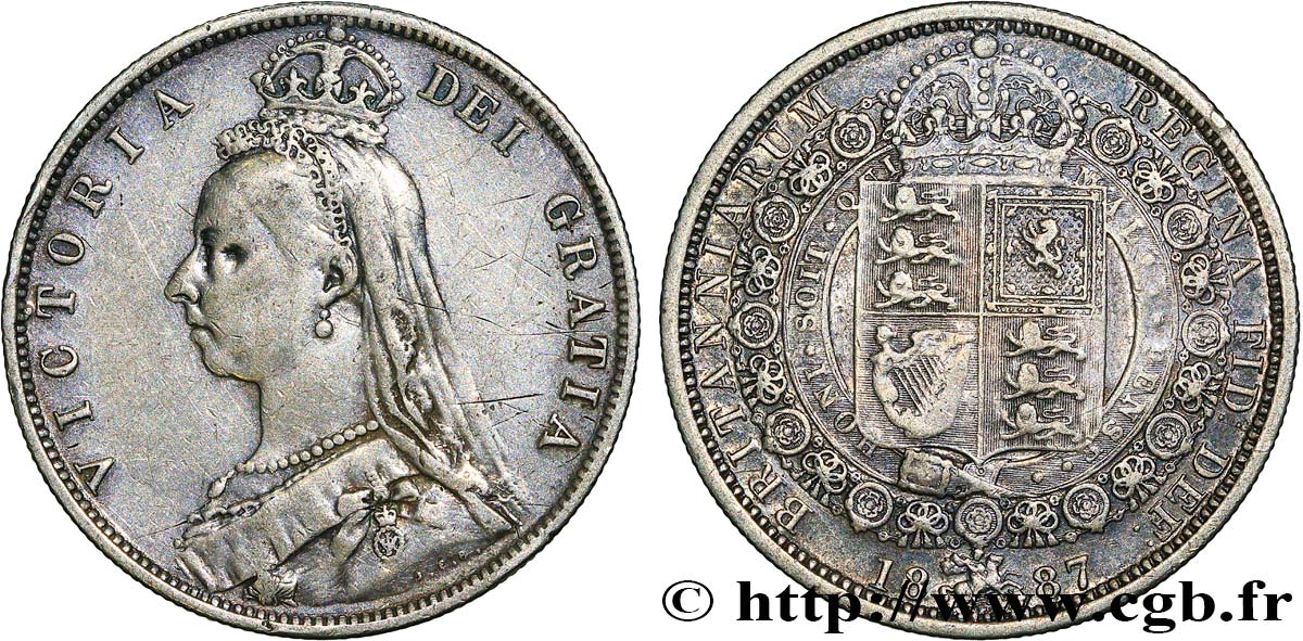 ROYAUME-UNI 1/2 Crown Victoria buste du jubilé 1887 Londres TB+/TTB 