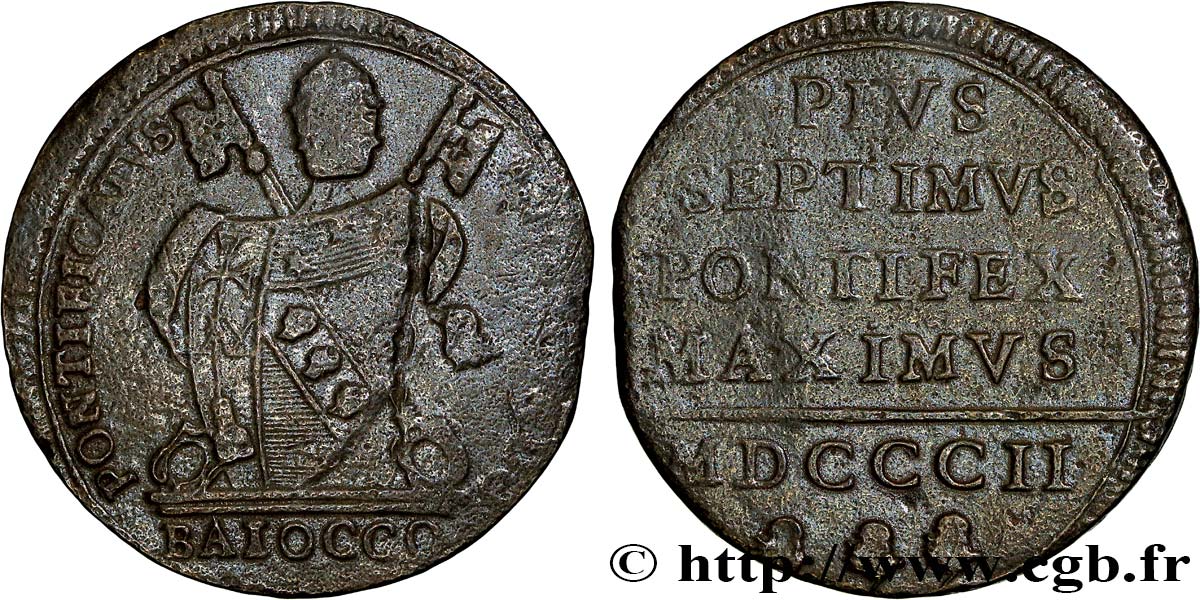 VATICAN AND PAPAL STATES Baiocco 1802 Rome XF 