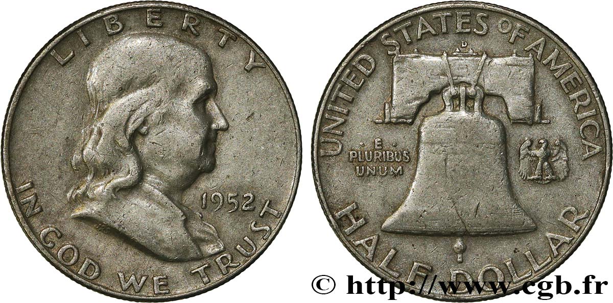 STATI UNITI D AMERICA 1/2 Dollar Benjamin Franklin 1952 Denver BB 