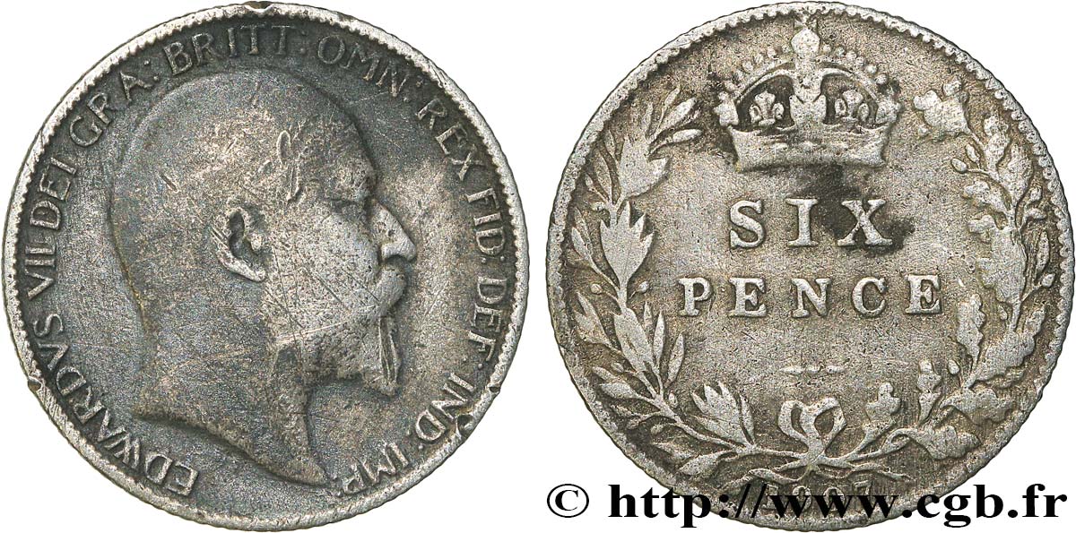 VEREINIGTEN KÖNIGREICH 6 Pence Edouard VII 1907  S 