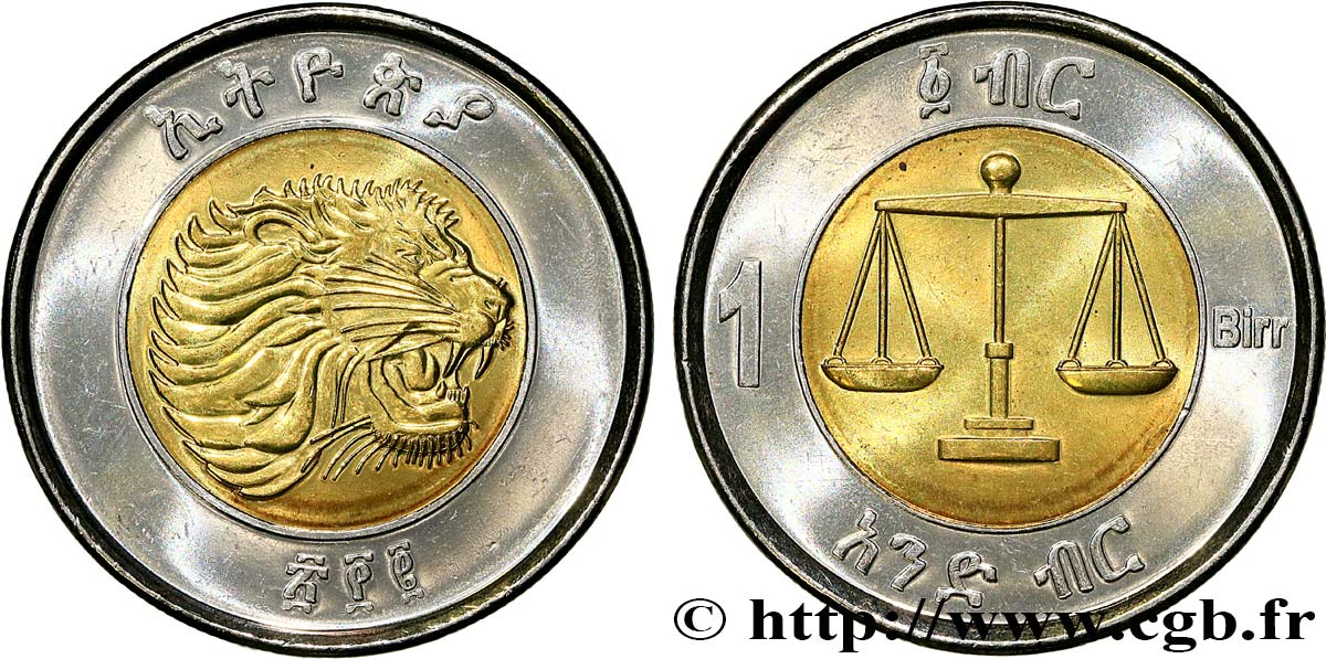 ÉTHIOPIE 1 Birr lion / balance EE2002 2010  SPL 