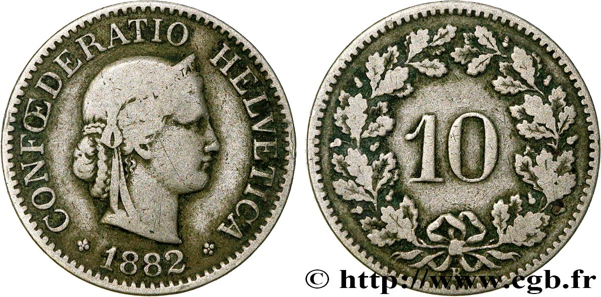 SUISSE 10 Centimes (Rappen) Helvetia 1882 Berne TB+ 