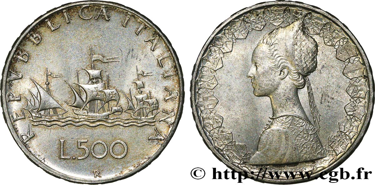 ITALY 500 Lire “caravelles” 1965 Rome AU 