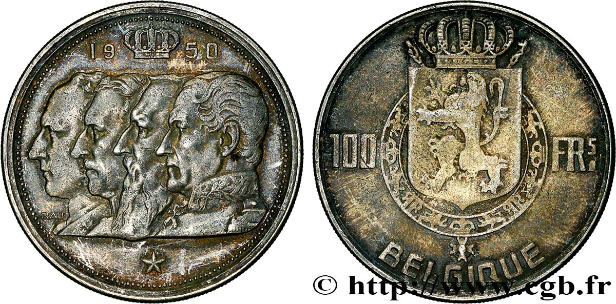 BELGIO 100 Francs portraits des quatre rois de Belgique, légende française 1950  BB 