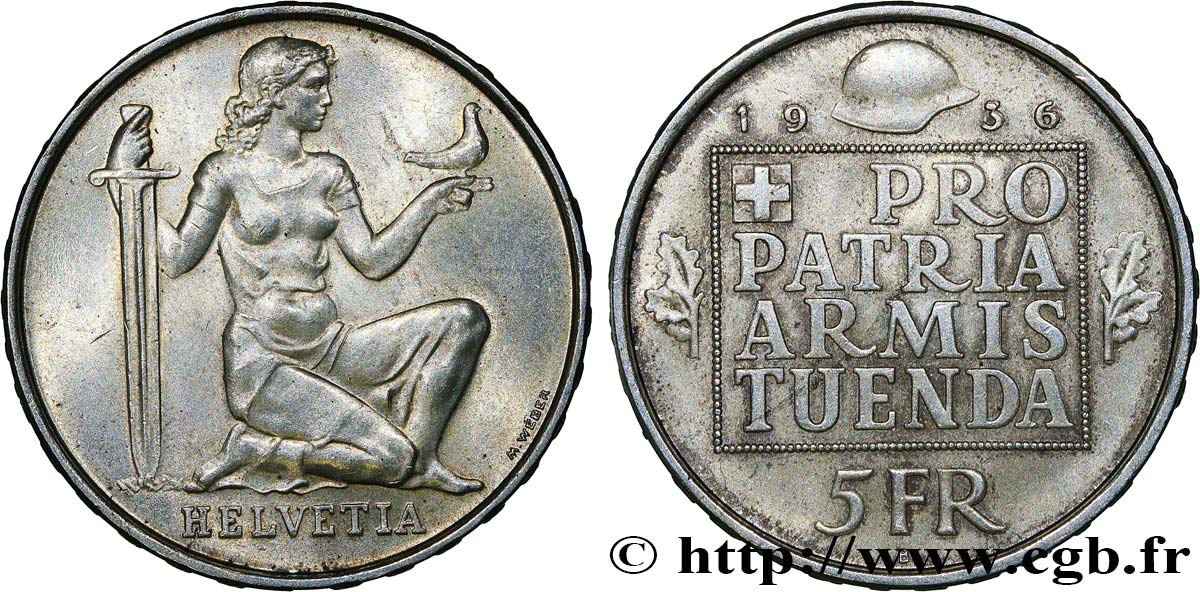 SWITZERLAND 5 Francs fond pour l’armement 1936 Berne MS 