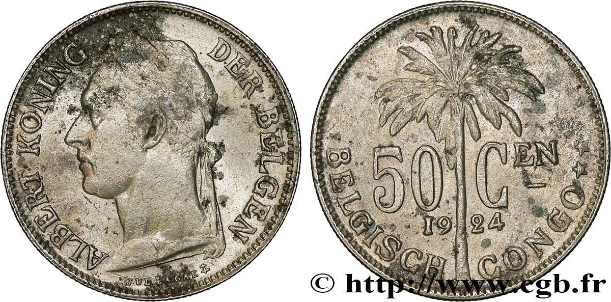 BELGA CONGO 50 Centimes roi Albert légende flamande 1924  BC 