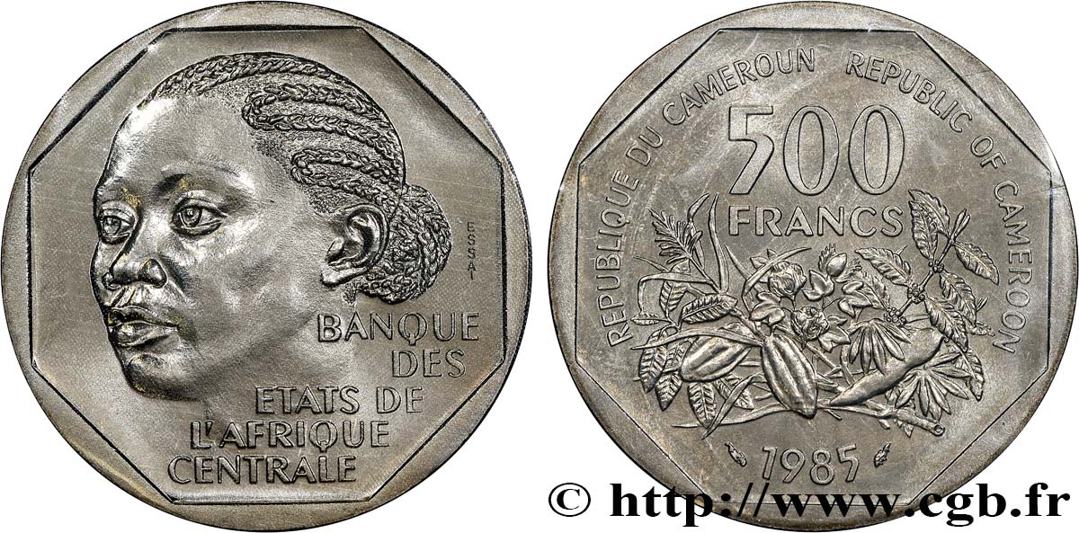 CAMEROON Essai de 500 Francs femme légende bilingue 1985 Paris MS 