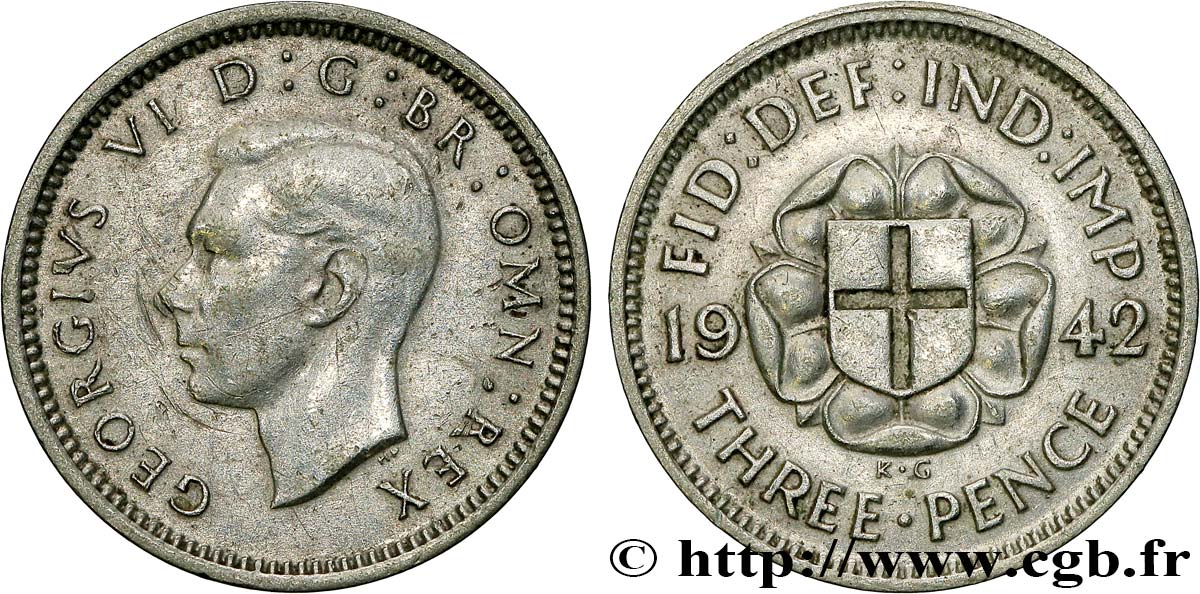 REINO UNIDO 3 Pence Georges VI  1942  MBC 