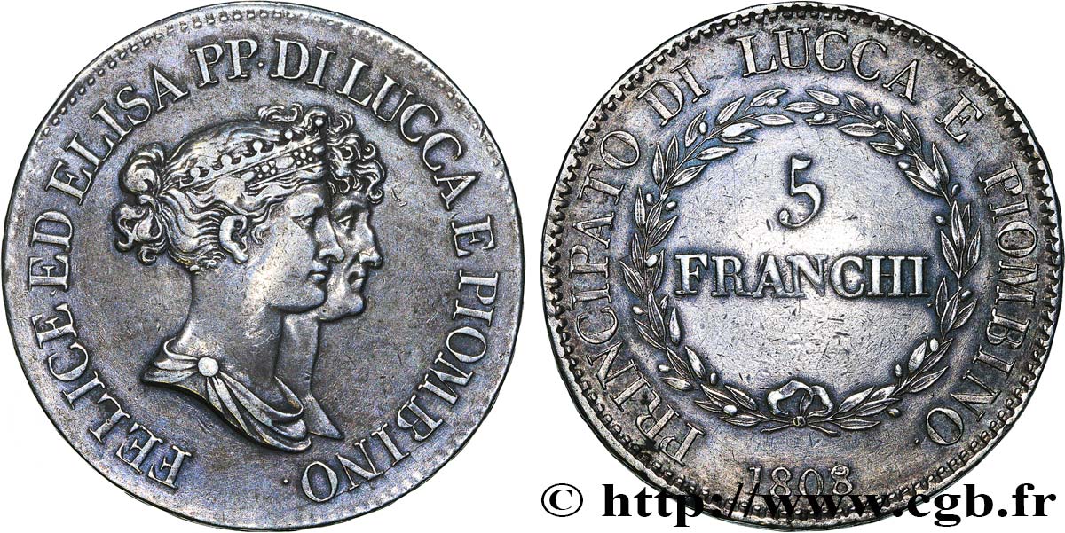 ITALIA - LUCCA E PIOMBINO 5 Franchi Elise et Félix Baciocchi 1808 Florence BB 