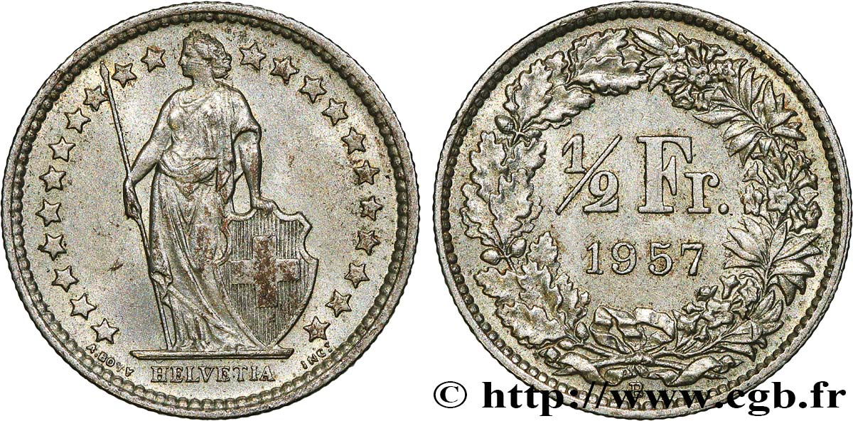 SUISSE 1/2 Franc Helvetia 1957 Berne - B SUP 