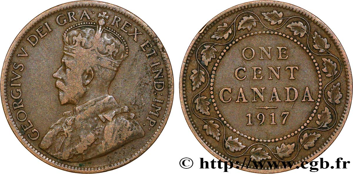 CANADA 1 Cent Georges V 1917  TB+ 