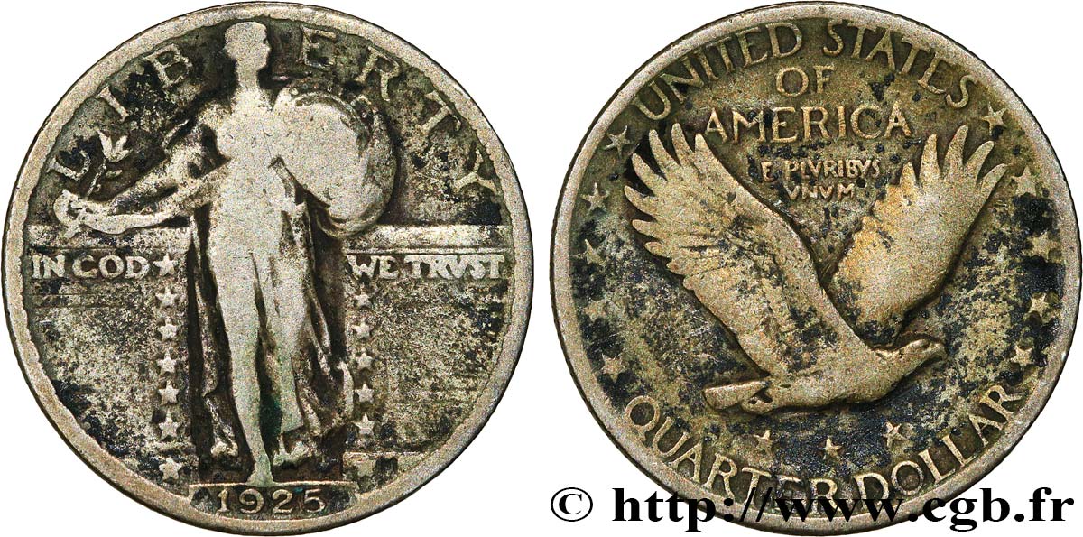 ÉTATS-UNIS D AMÉRIQUE 1/4 Dollar Liberté 1925 Philadelphie TB 