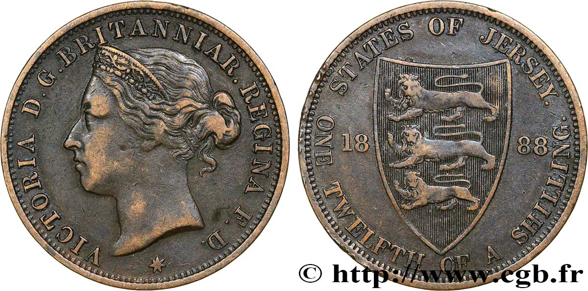 JERSEY 1/12 Shilling Reine Victoria 1888  XF 