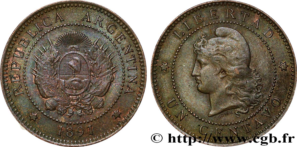 ARGENTINE 1 Centavo 1891  TTB 