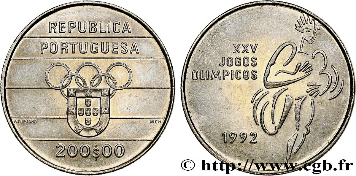 PORTUGAL 200 Escudos 25e Jeux Olympiques 1992  EBC 