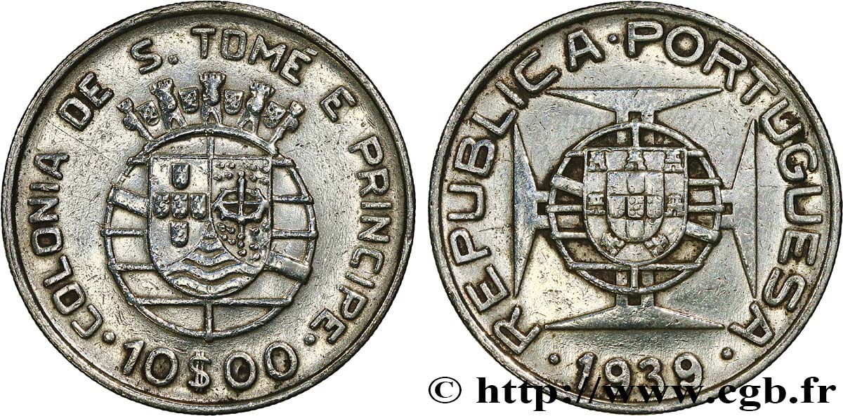 SAO TOME E PRINCIPE 10 Escudos colonie portugaise 1939  XF 