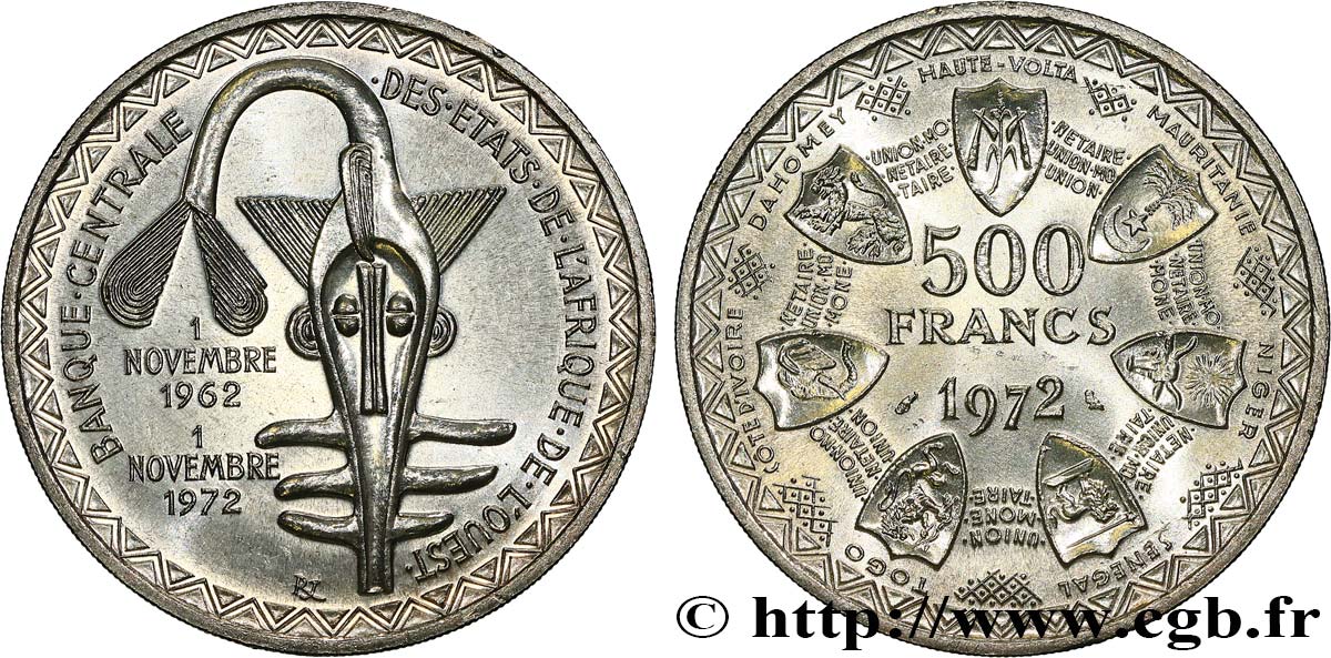 ESTADOS DE ÁFRICA DEL OESTE 500 Francs BCEAO 1972 Paris SC 