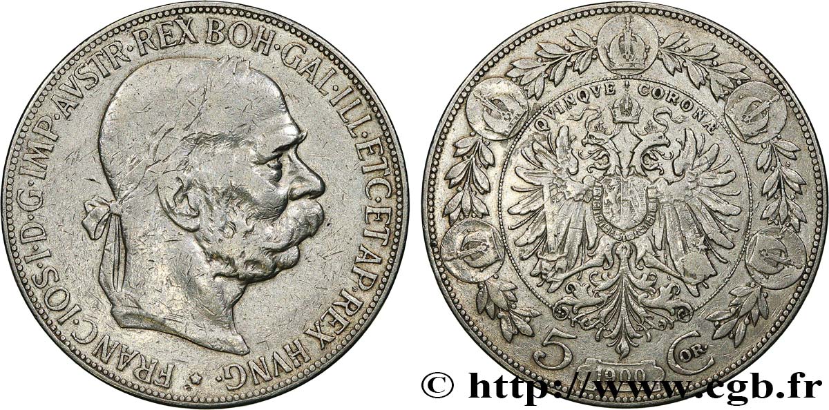 AUSTRIA 5 Corona François-Joseph Ier 1900  q.BB 