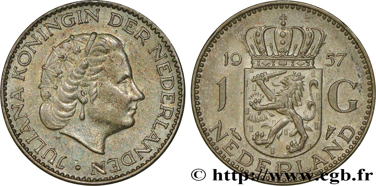 PAYS-BAS 1 Gulden Juliana 1957 Utrecht SUP 