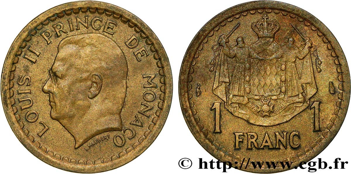 MONACO 1 Franc Louis II (1943) Paris TTB 