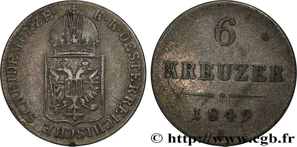 AUSTRIA 6 Kreuzer 1849 Vienne XF 