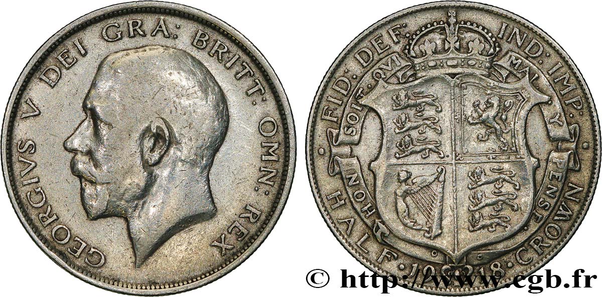 REINO UNIDO 1/2 Crown Georges V 1918 Londres BC+ 