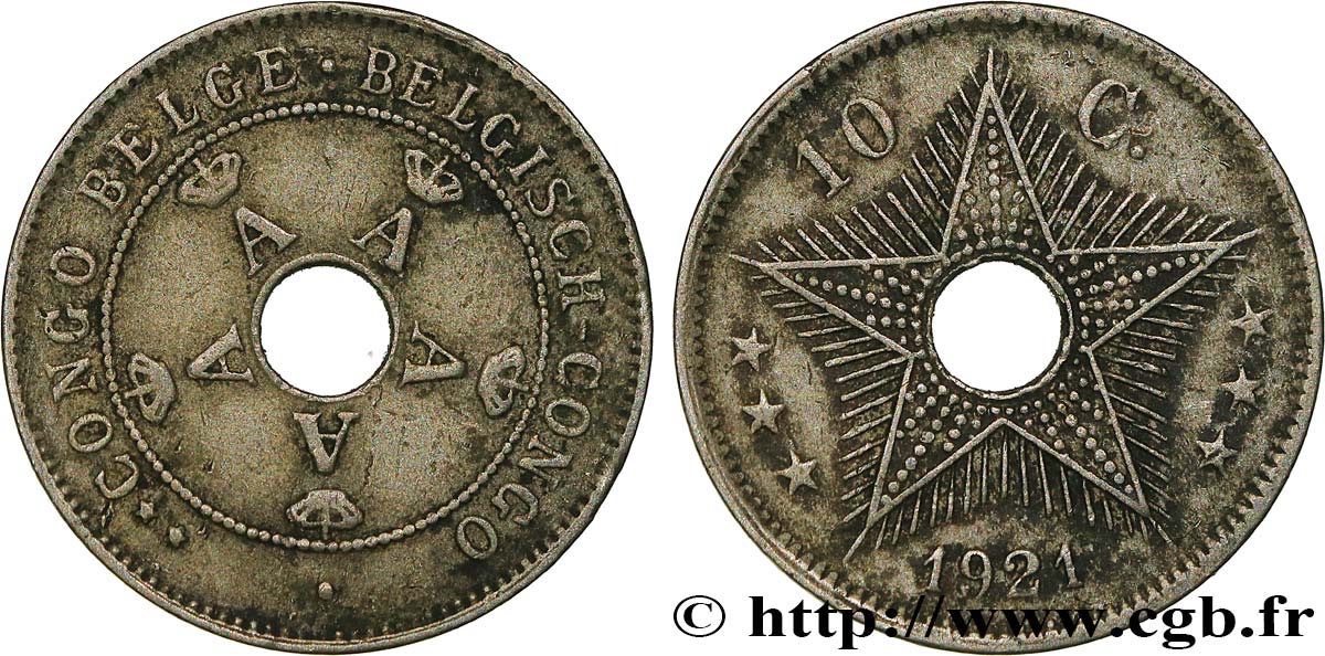 CONGO BELGA 10 Centimes Albert Ier 1921 Bruxelles BB 