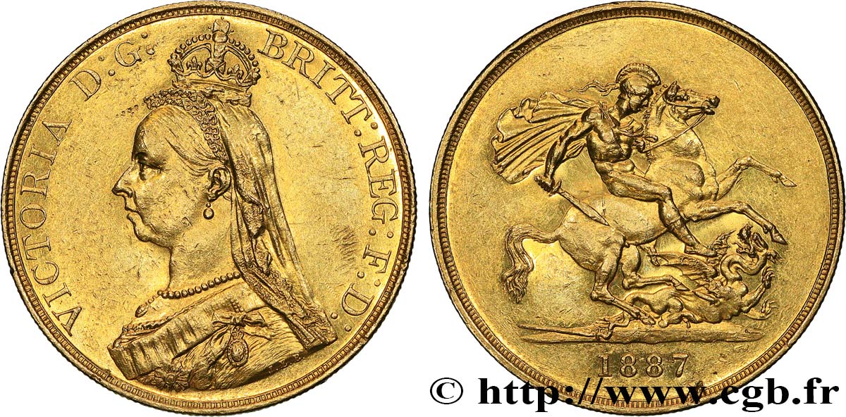 GRANDE BRETAGNE - VICTORIA 5 Pounds (5 Livres) “buste du jubilé” 1887 Londres TTB 