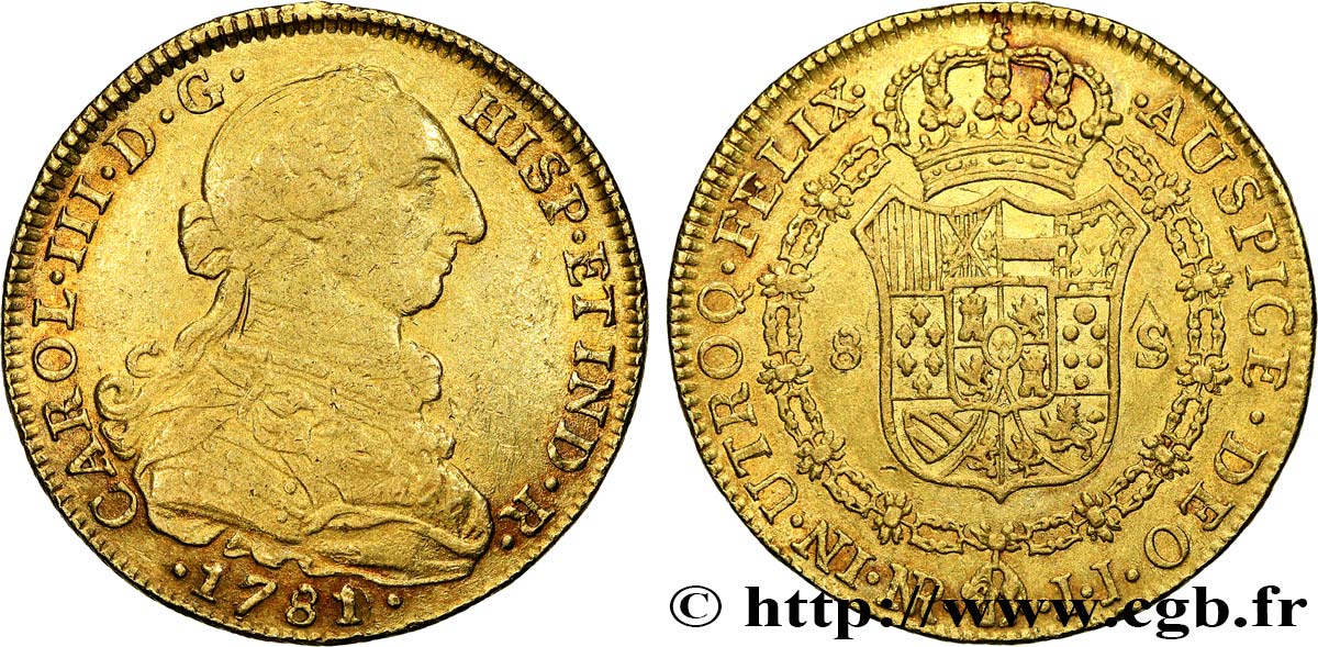 KOLUMBIEN 8 Escudos Charles III 1781 Nuevo Reino (Bogota) SS 