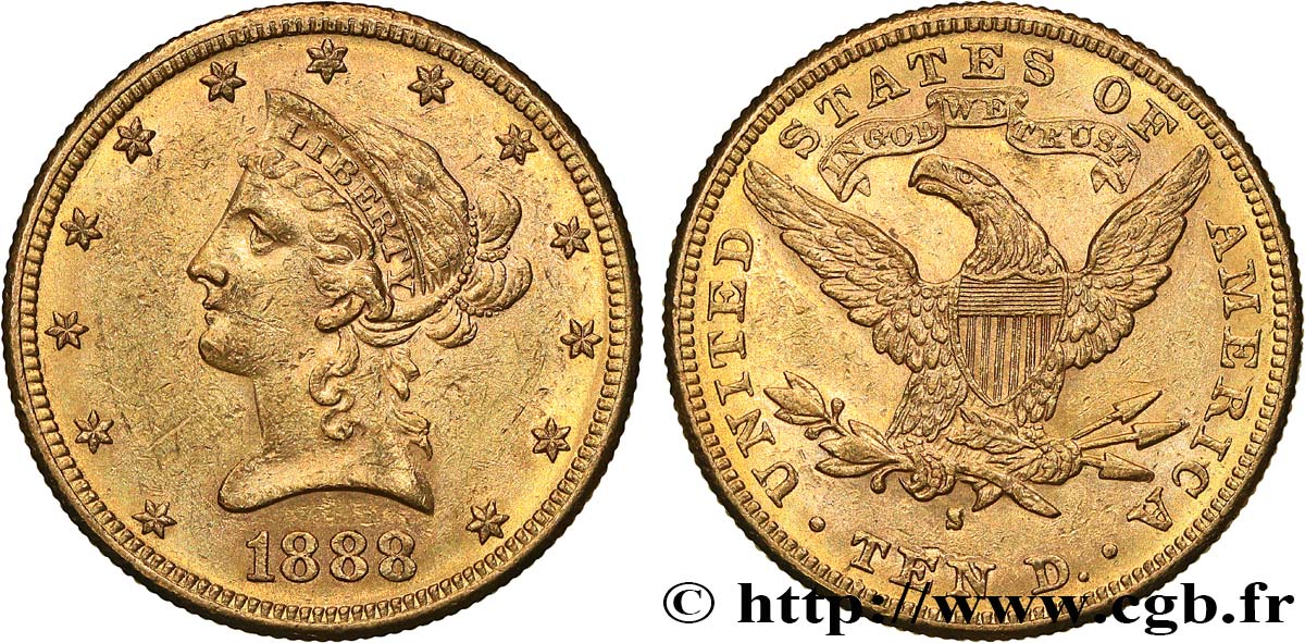 ÉTATS-UNIS D AMÉRIQUE 10 Dollars  Liberty  1888 San Francisco fVZ/VZ 