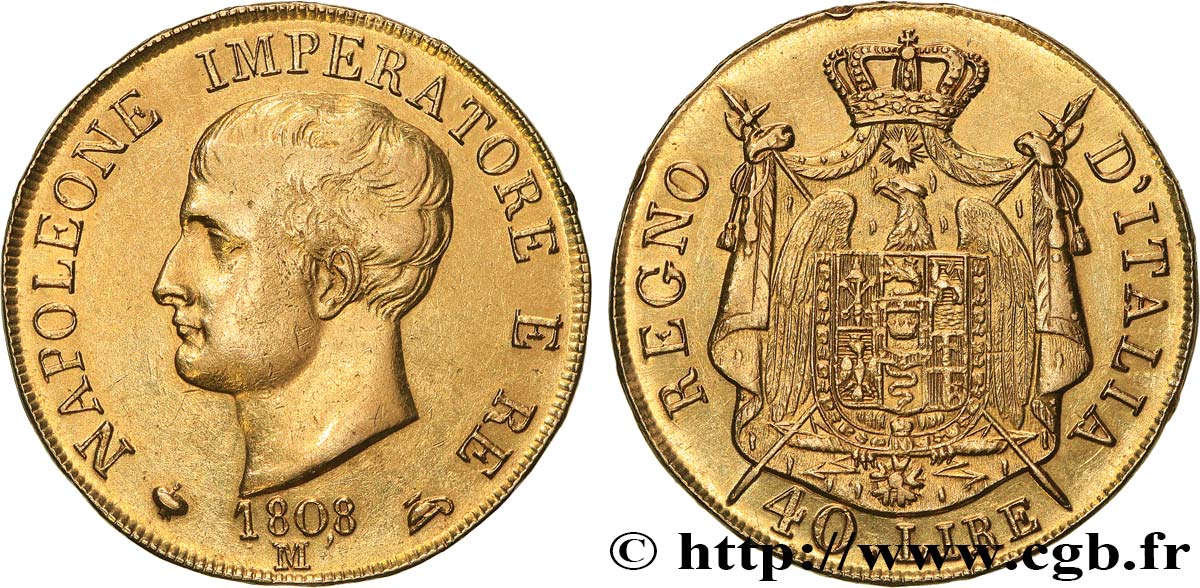 ITALIEN - Königreich Italien - NAPOLÉON I. 40 Lire 1808 Milan SS/fVZ 