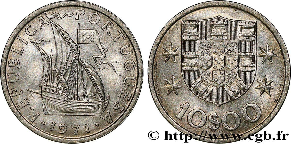 PORTUGAL 10 Escudos voilier 1971 Lisbonne SPL 