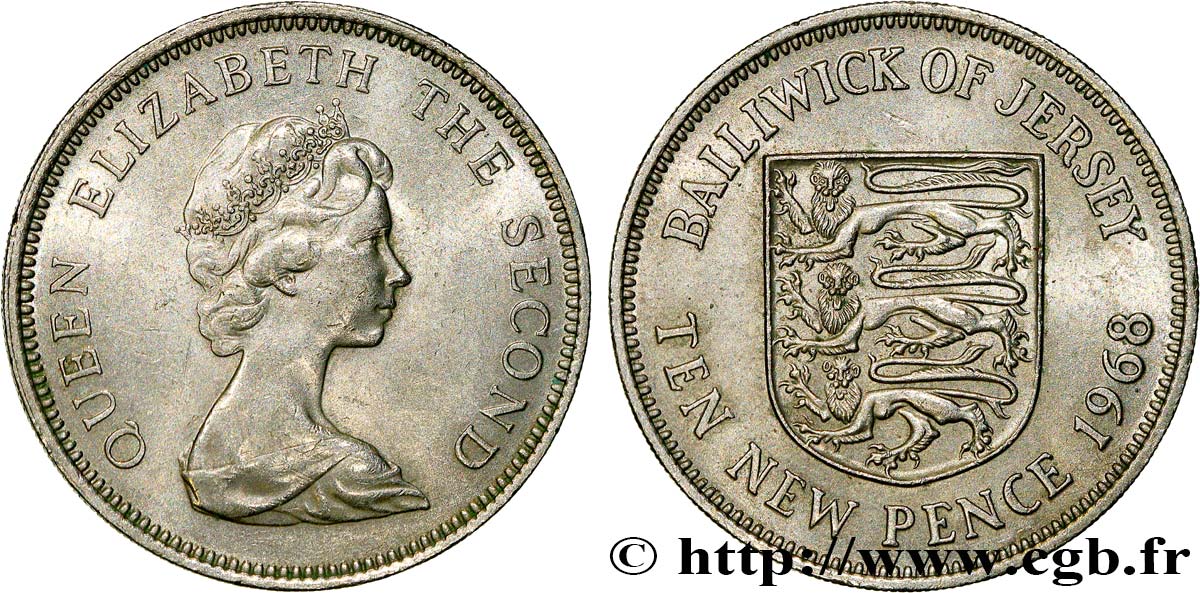 JERSEY 10 New Pence Elisabeth II 1968  VZ 