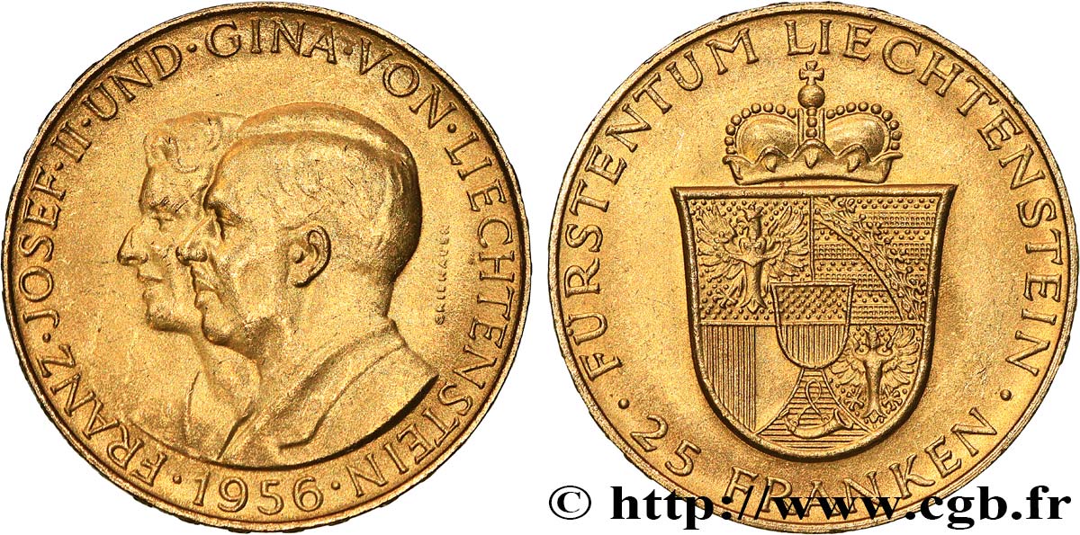LIECHTENSTEIN 25 Franken 1956  EBC 