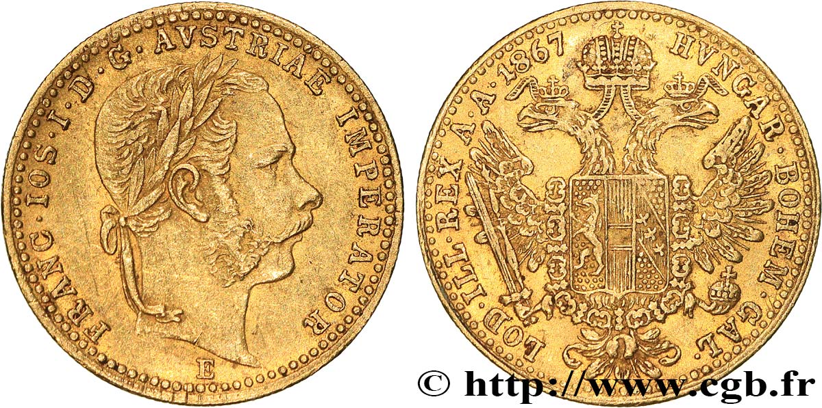 HUNGRÍA - REINO DE HUNGRÍA - FRANCISCO JOSÉ I 1 ducat en or 1867 Carlsbourg MBC+ 