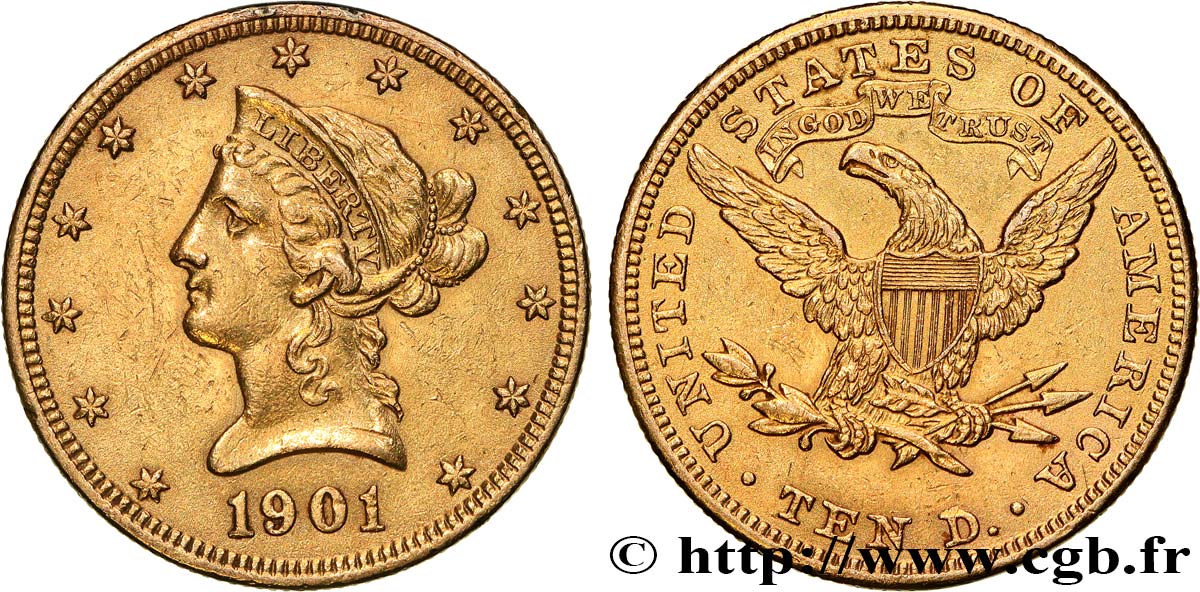 ÉTATS-UNIS D AMÉRIQUE 10 Dollars  Liberty  1901 Philadelphie MBC+ 