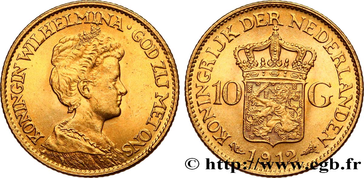 NETHERLANDS 10 Gulden, 3e type Wilhelmina 1912 Utrecht AU 