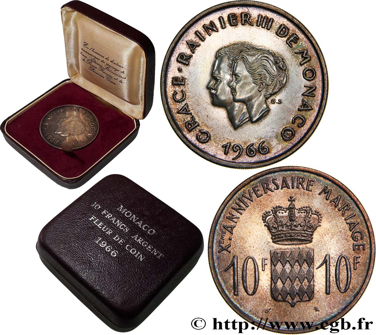 Monaco 10 Francs 10e Anniversaire Du Mariage 1966 Paris Fwo World Coins