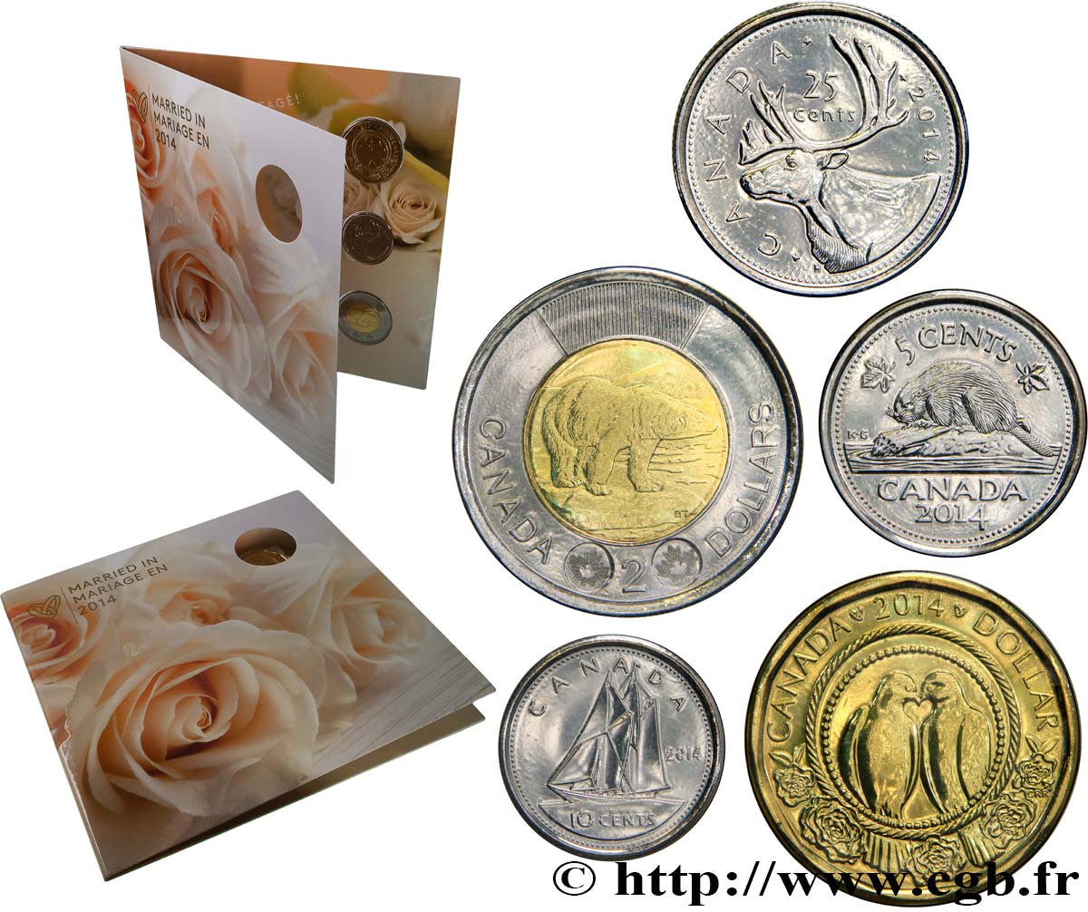 CANADá
 Série 5 monnaies spécial Mariage 2014  FDC 