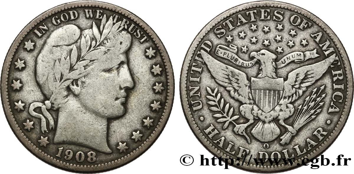 UNITED STATES OF AMERICA 1/2 Dollar Barber 1908 Nouvelle-Orléans - O VF/VF 
