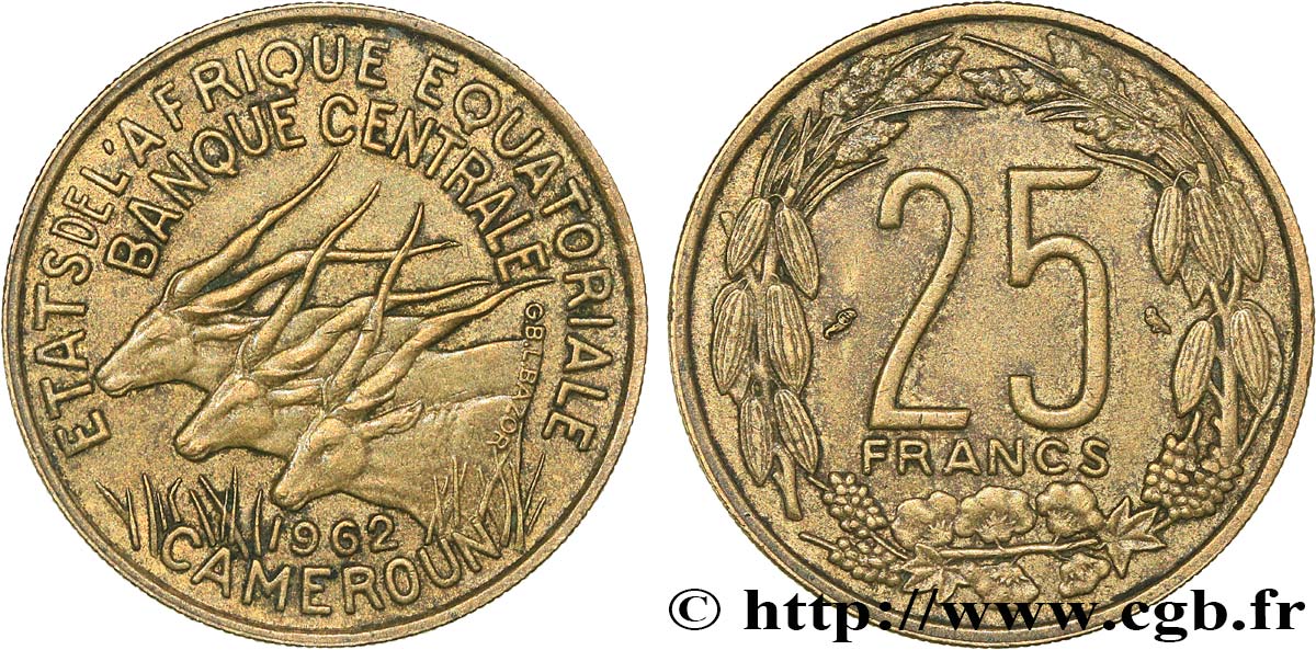 EQUATORIAL AFRICAN STATES 25 Francs antilopes 1962 Paris AU 