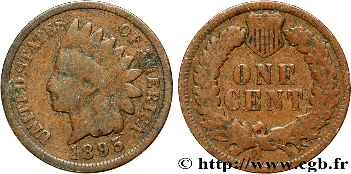ÉTATS-UNIS D AMÉRIQUE 1 Cent tête d’indien, 3e type 1895 Philadelphie TB 