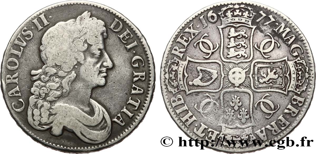 ENGLAND - KINGDOM OF ENGLAND - CHARLES II 1 Crown  1677  VF/XF 