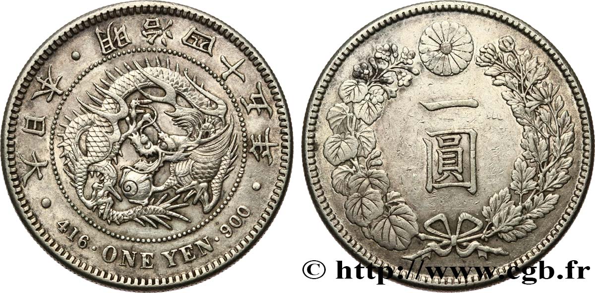 JAPON 1 Yen dragon an 45 Meiji 1912  TTB+ 
