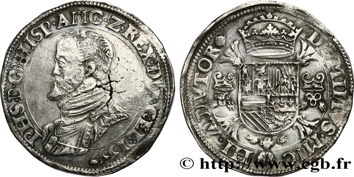 SPANISH NETHERLANDS - DUCHY OF GUELDRE - PHILIP II Écu philippe ou daldre philippus 1557 Nimègue XF 