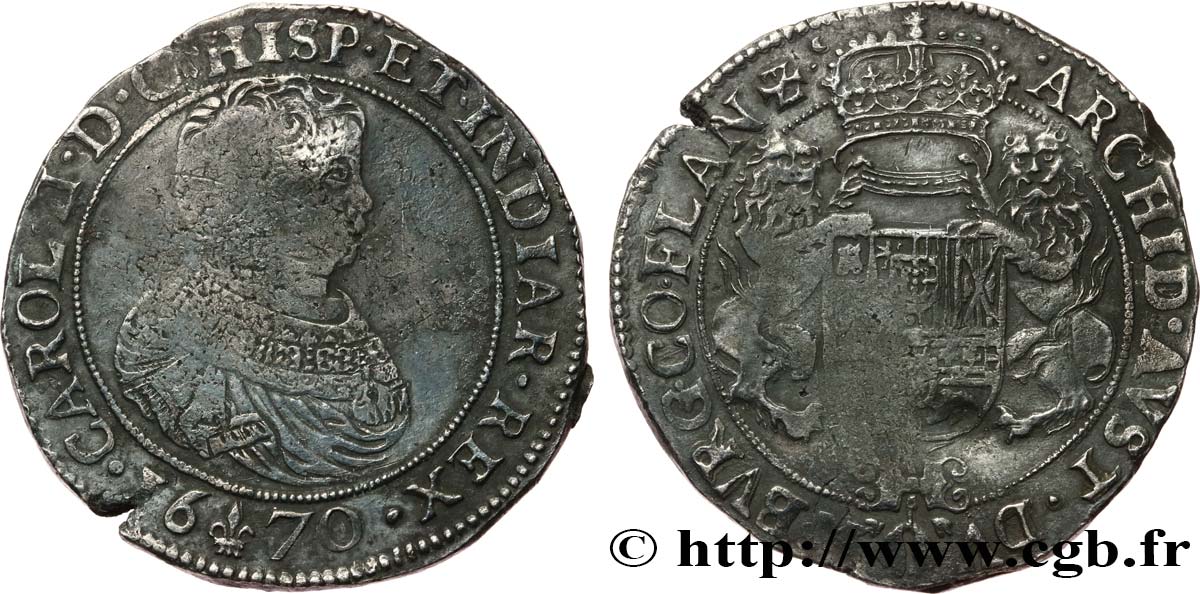 SPANISH NETHERLANDS - COUNTY OF FLANDERS - CHARLES II Ducaton, 1er type 1670 Bruges VF 